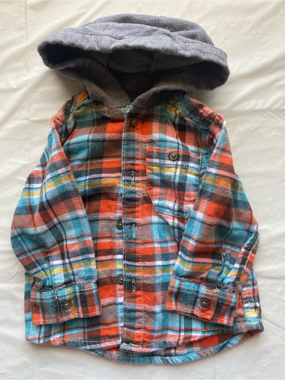 Carter's Baby Boy Hooded Plaid Flannel Button Down Shirt Size 9 Months 9M
